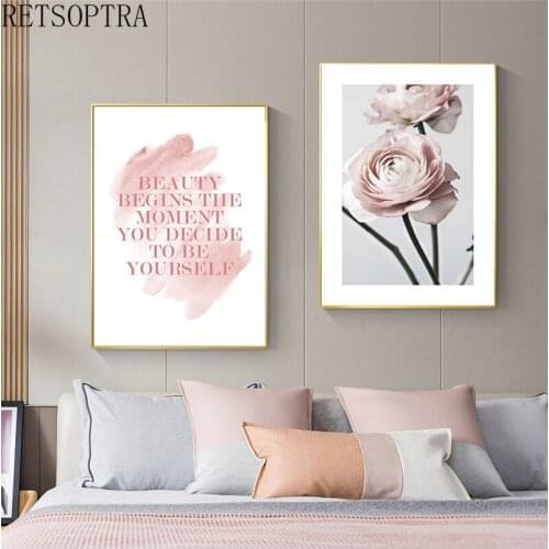 Nordic Pink Fashion Flower Perfume Dandelion Letter Decoration Art Print Canvas Painting Eclipse English Bedroom Wall Decor