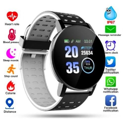 119 Plus Smart Watch Heart Rate Monitor Round Screen Fitness Tracker Blood Pressure Smartwatch Women Men For Android IOS Phone