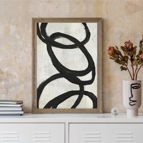 Modern Minimalist Abstract Painting Decoration Circle Loop Art Canvas Print Black & Beige Poster Wall Picture Living Room Decor