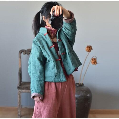 Vintage Warm jacket Women Thin Quilted Jacket Loose Coats Cotton Linen Quilted Coat Padded Jacket Jaqueta Feminina Abrigos Mujer
