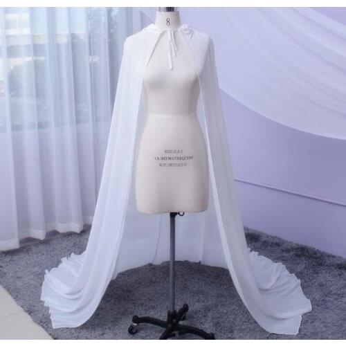 Wedding Bridal Long Chiffon Cape Coat Hooded Medieval Halloween Cloak Shawl Wrap Party Shrug Cloak bolero formal bridal wrap