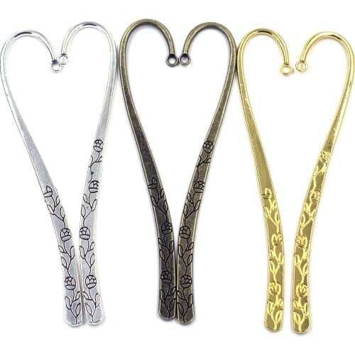 50Pcs Bookmarks With Loop Rose Flowers Carved Gold Silver Bronze Colors Jewelry Diy Making Findings Wholesales 122mm