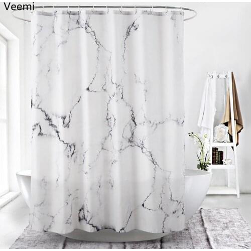 European style marble printed waterproof fabric shower curtain bathroom bathtub high quality durable curtain with hooks