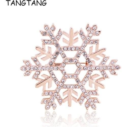 Luxury Rose Gold Snowflake Newest Brooches Pins For Women Clear Cubic Zirconia Christmas Party Winter Broches Mujer Gifts BH8390