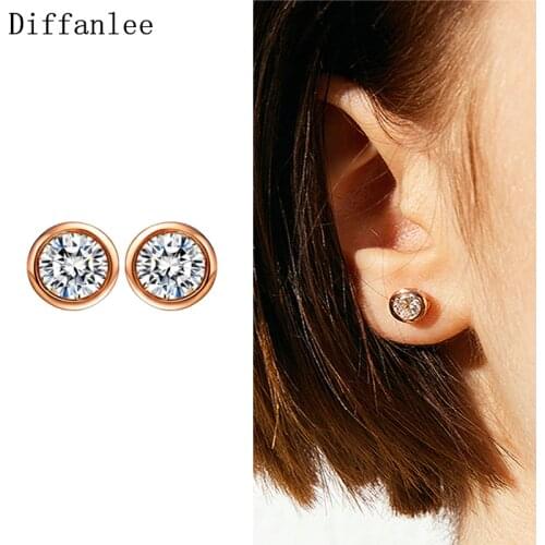 Trendy Ear Studs Top Quality Classic Clear Cubic Zirconia 585 Gold Color Fashion Stud Earring For Women Party Wedding Jewelry