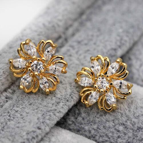 Luxury Stud Gold Earrings For Women Bohe Vocation Jewelry Zircon Earrings Korean Style Women Gold Filled Earrings OBS1718