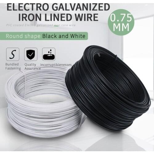 70Meters/lot 0.75MM Dia. Black and White Round PVC Coated Electro Galvanized Iron Lined Wire Cable tie wires