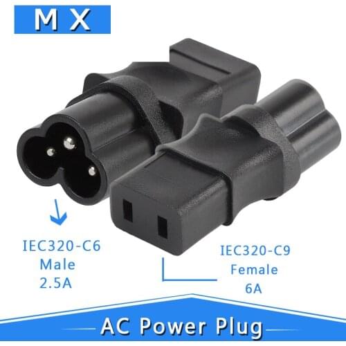 IEC 320 C6 to IEC 320 C9 AC Power Adapter 6A 250V, IEC 320 C6 Male to IEC 320 C9 Female Conversion Plug