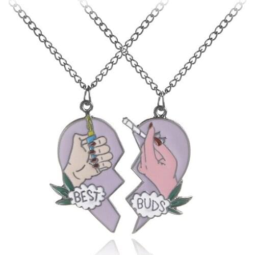 BFF Jewelry Best Friends Necklace Best buds cigarettes and lighters Broken Heart Pendant Necklace With Balk Chain