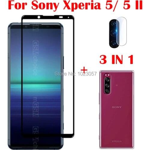 3-in-1 Case + Camera Tempered Glass On For Sony Xperia 5 ScreenProtector Glass For Sony Xperia 5 ii 2.5D Glass