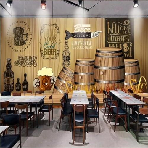 European and American Retro Style Wood Background Beer Wallpaper 3D Restaurant Bar KTV Winery Walls Decor Murals Wall Paper 3D