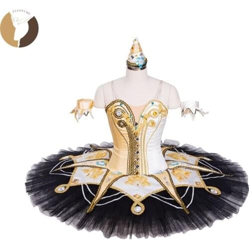 FLTOTURE Adult Ballet Dresses Gold Pancake Black Platter Tutus Ballet Stage Costumes Clown Shown Dancewear Custom Made Tutu Sale