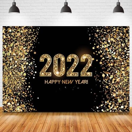 Happy New Year Glitter Gold Dots Banner Backdrops For Family Party Birthday Photocall Photo Studio Photophone Backgrounds Props