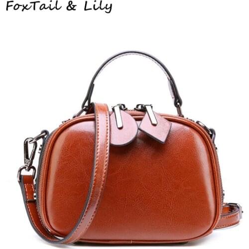 FoxTail & Lily Ladies Trendy Crossbody Bags Asymmetrical Zipper Genuine Leather Women Shoulder Handbags Small Messenger Bag