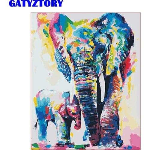 GATYZTORY Painting By Numbers Colorful Elephant Animal Picture By Number HandPainted Diy Framed On Canvas Unique Gift Artcraft