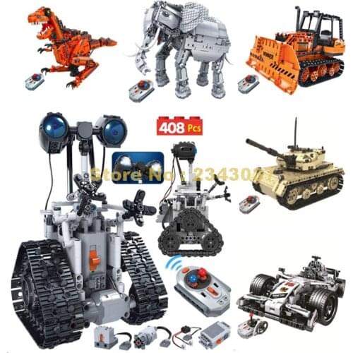 Rc Racing Car Elephant Animal Jurassic Dinosaur Robot Bulldozer Military Tank Building Blocks Toy