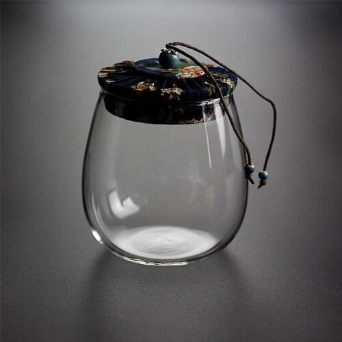Cotton and linen airtight cloth cover glass tea cans scented tea airtight cans transparent storage cans cork stopper moisture