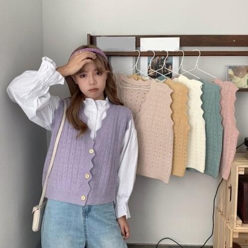 2020 Spring Autumn Korean Women Knitted Sweater Cardigan Sleeveless Female Vest Solid Ladies V-Neck Tops Girls Waistcoat JW9726
