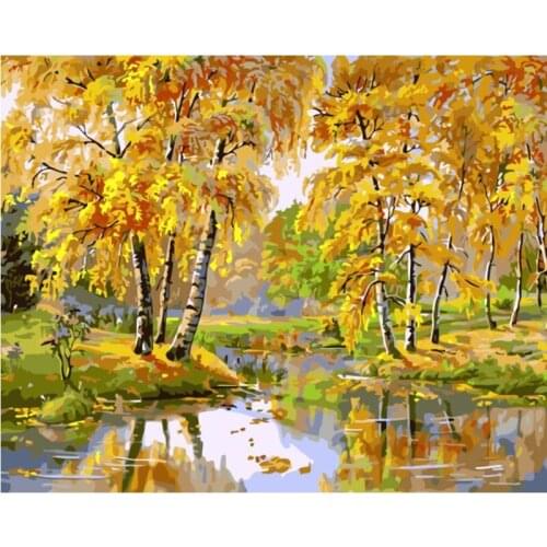 Painting By Numbers DIY Dropshipping 60x75cm Gold forest Stream water Scenery Handmade Gift For Adult Unique Gift Home Decor