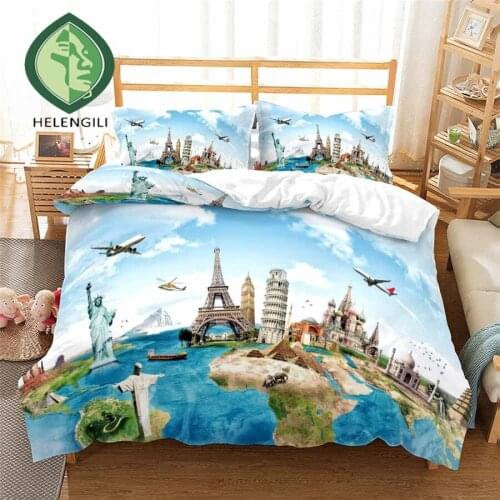 HELENGILI 3D Bedding Set Travel Painting Print Duvet Cover Set Bedclothes with Pillowcase Bed Set Home Textiles #LVX02
