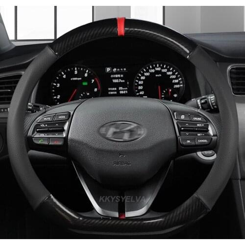 Carbon Fiber Leather Steering Wheel Cover D Shape for Hyundai ioniq 2016 2017 2018 2019 2020 Leather Car Styling Auto Protector