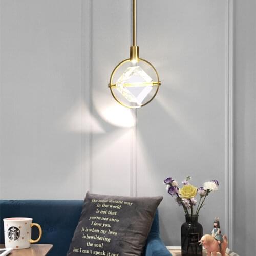 7W Creative Pendant Lamp Crystal Glass Lights for Bedroom Hotel Luxury Industrial Suspension Plating Hanging Light Fixture