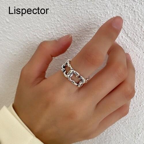 Lispector 925 Antique Sterling Silver French Retro Hollow Rings for Men Women Vintage Open Oval Ring Unisex Jewelry Gifts