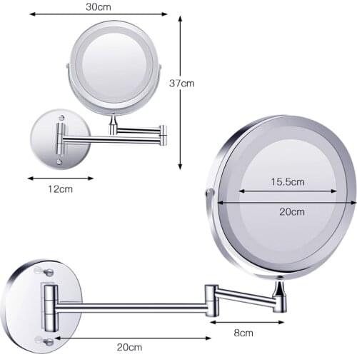 Wall Mounted Bathroom Mirror Led Makeup Mirror 1X/5X Magnification Adjustable Cosmetic Mirror USB Charging Touch Dimming Mirrors