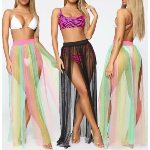 New Fashion Women Rainbow Swim Wear Bikini Cover Up Sheer Beach Dress High waist Swimsuit Beachwear Bathing Suits