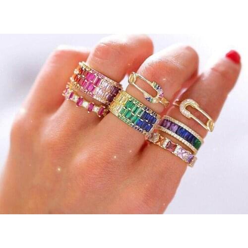 Luxury 2020 New Arrived Colored Cz Ring Two Raw Cz Eternity Band Engagement Full Finger Gorgeous European Rings Drop Shipping