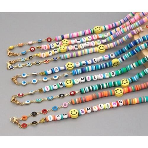 New Bohemia Colorful Soft Pottery Smiling Face Sunglasses Chain Mask Chains Women Men Reading Glasses Hanging Neck Glasses Chain