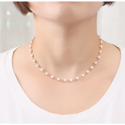 Baroque Natural Freshwater Pearl Choker Necklace for Women Real Gold Plated on The Neck Beads Chain Jewelry Collar Girl Necklace
