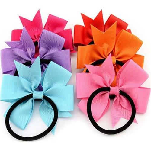 Bobbles Knot Flowers 3" Knot Handmade Pony Elastic Hairband Accessories School Girls Hair Hair Bows kid Baby Ribbon