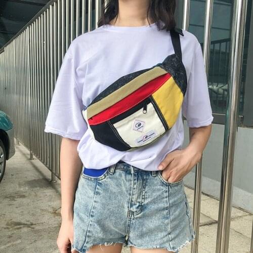 KVKY Fashion Men Waist Bag Casual Mobile Phone Chest Bags Unisex Canvas Belt Bag Women Shoulder Bananka Patchwork Bum Bags