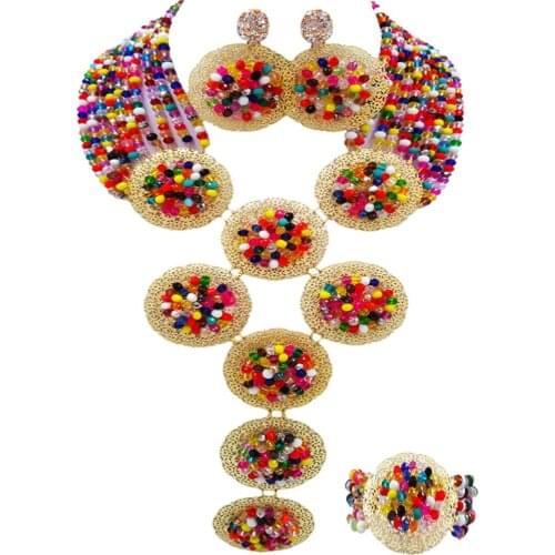Multicolors African Wedding Beads Crystal Beaded Necklace Jewelry Set Wedding Party Accessories 9PHK10