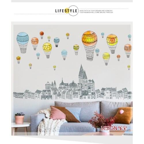 DIY non-toxic colorful hot balloon bedroom decoration house building self-adhesive wallpaper stickers childrens room decoration