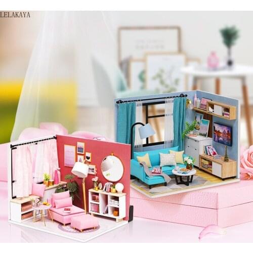 15*11.6*12.5cm Assemble DIY Doll House Include Dust Cover 3D Handmade Wooden Miniature Furniture Model Building Toy for Children