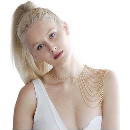 Trendy women one side shoulder body chain necklace gold/ silver plated