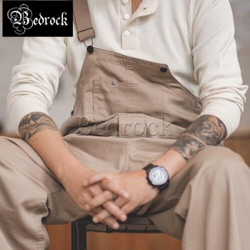 MD Japanese vintage Herringbone overalls Ami Khaji Reproduce P44 Army Pants Men Big pocket cargo pants Suspender trousers
