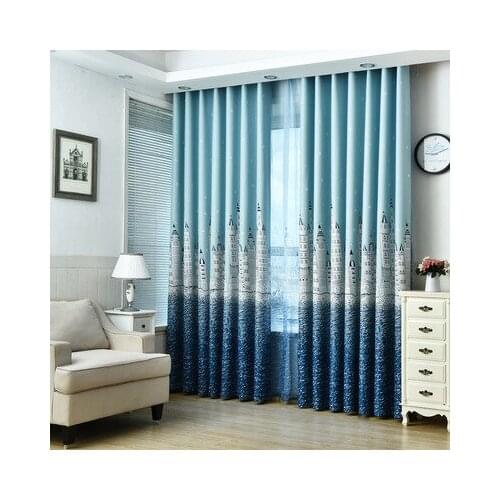 Blackout Cartoon Blue Printed Castle Curtains For Kids Room Childrens Bedroom Baby Bedroom Window Curtains Drapes Custom Made