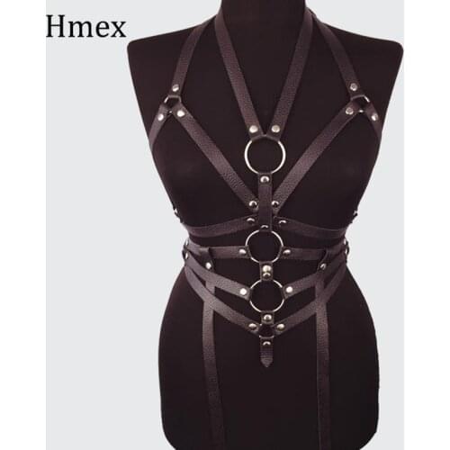 1 Set Womens PU Leather Harness Garter Sexy Bondage Metal Ring Chest Belt Ladys Black strap Lingerie Suspender Belts