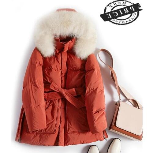 Female Winter Coat Thick Warm Real Fox Fur Hooded Duck Down Jacket Women Clothes 2021 Korean Elegant Down Parka Hiver 002