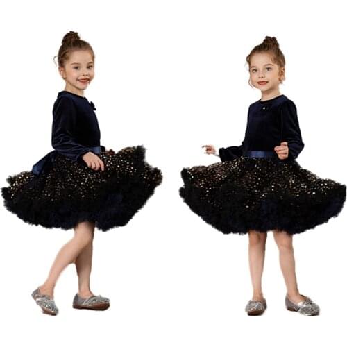 Winter Kids Dresses For Girls Long Sleeve Children Clothing Sequins Stars Tutu Girls Casual School Wear Princess Party Dress