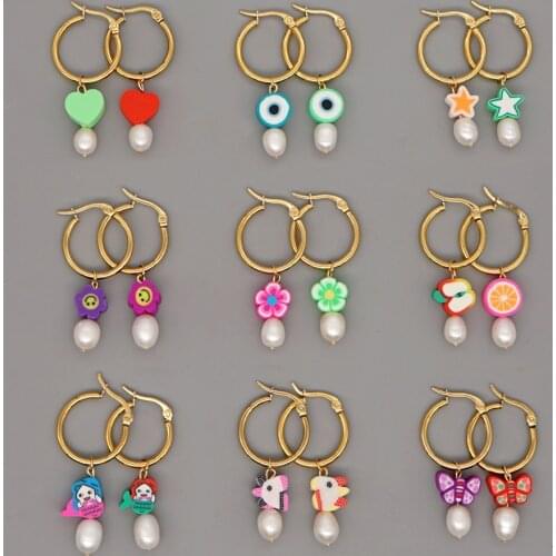 10 Pairs, Dangle Earings For Women Hanging Unusual Earrings Summer Pearl Earring Fruit Jewelry 2021 Clay Cute Flower Eardrop