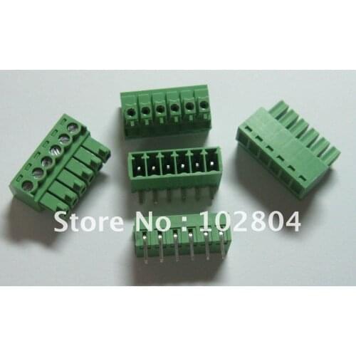 20 pcs Angle 6pin/way Pitch 3.81mm Screw Terminal Block Connector Green Color Pluggable Type with angle pin