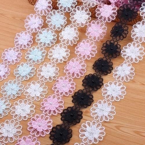20Yards Organza Flowers Pearls 5cm Width Lace Fabric Edge Trim Wedding Decoration Applique Pink White Purple DIY Sewing Craft