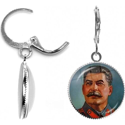 2021 Vintage USSR Soviet Badges Sickle Hammer French Hook Earrings CCCP Russia Emblem Communism Sign Glass Cabochon Ear Jewelry