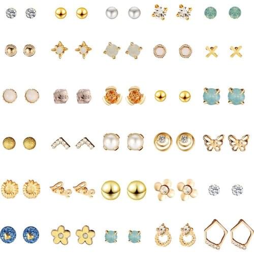30 pairs Fashion Rhinestone Stud Oorbellen Sets Voor Vrouwen Meisjes Leuke Mini Hart Ster Kristallen Zwaan Vorm oren Sieraden