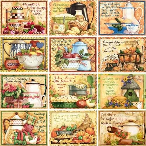 5D DIY Diamond Painting Kitchen Rhinestone Picture Diamond Embroidery Fruit Food Word Landscape Mosaic Cup Home Decoration Art