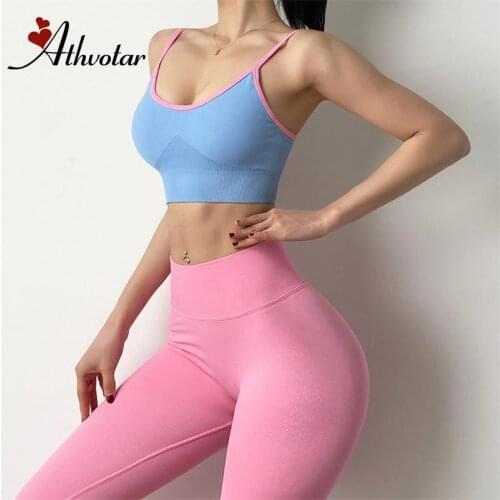 ATHVOTAR Gym Sets Seamless Women Tracksuit Solid Active Bra and Fitness Leggings Running Sports Set Women Yoga Suits